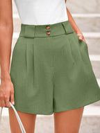 Two Button Wide Waistband Shorts