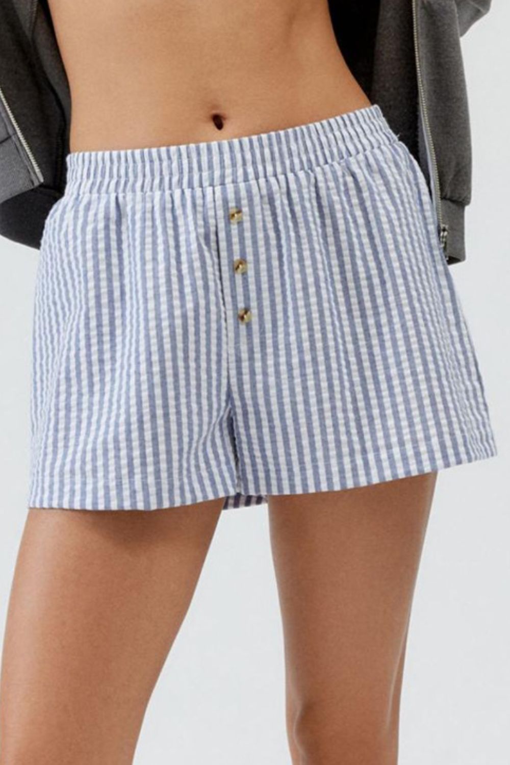 Striped Elastic Waist Shorts - felvior
