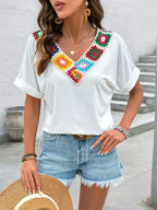 Contrast V-Neck Short Sleeve Top