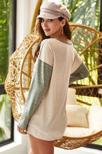 BiBi Color Block Camouflage Out Stitching Round Neck T-Shirt