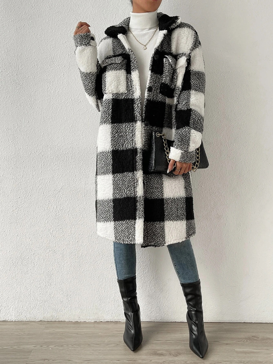 Plaid Collared Neck Button Down Coat - felvior