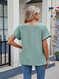 Eyelet Round Neck Short Sleeve Top - felvior