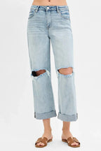 RISEN Full Size Mid Rise Fit Boyfriend Jeans with Cuff Plus Size