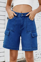 High Rise Denim Shorts with Cargo Pockets