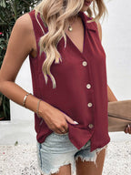 Full Size Johnny Collar Button Down Tank Plus Size