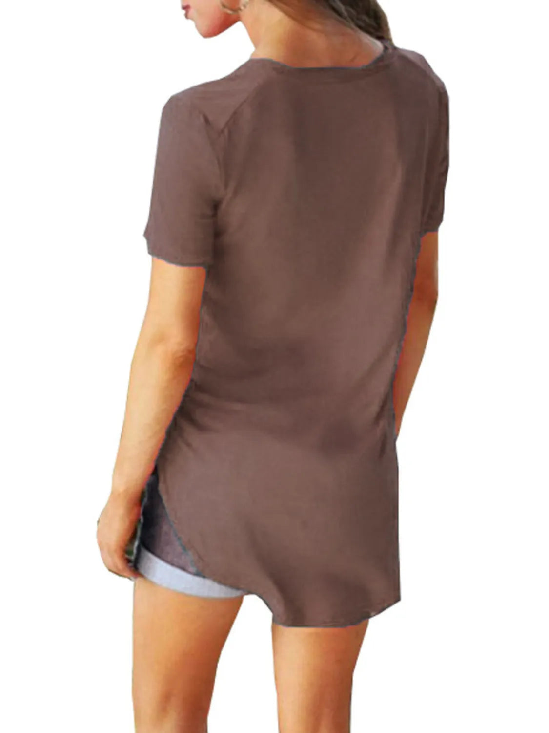 Full Size Solid V-Neck Short Sleeve T-Shirt Plus Size - felvior