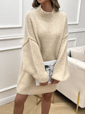 Devine Mock Neck Long Sleeve Mini Sweater Dress - felvior