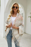 Multicolored Fringe Trim Poncho - felvior