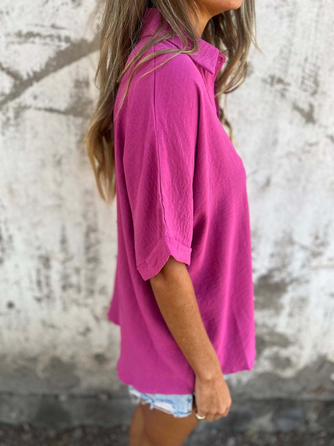 Full Size Collared Neck Half Sleeve Shirt Plus Size - felvior