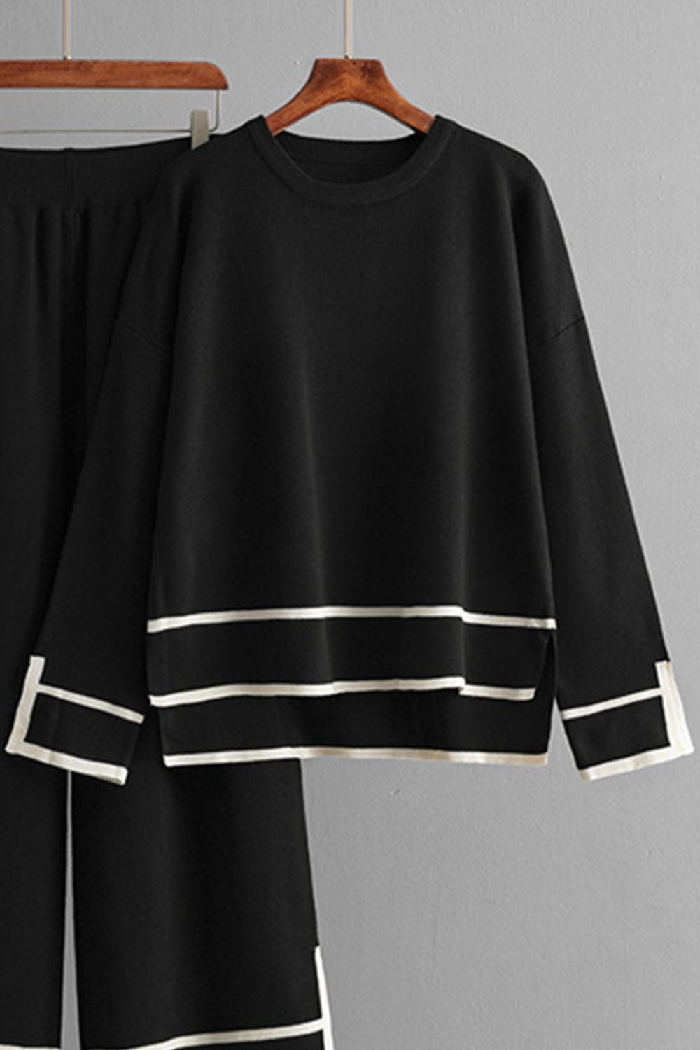 High-Low Round Neck Top and Pants Sweater Set - felvior