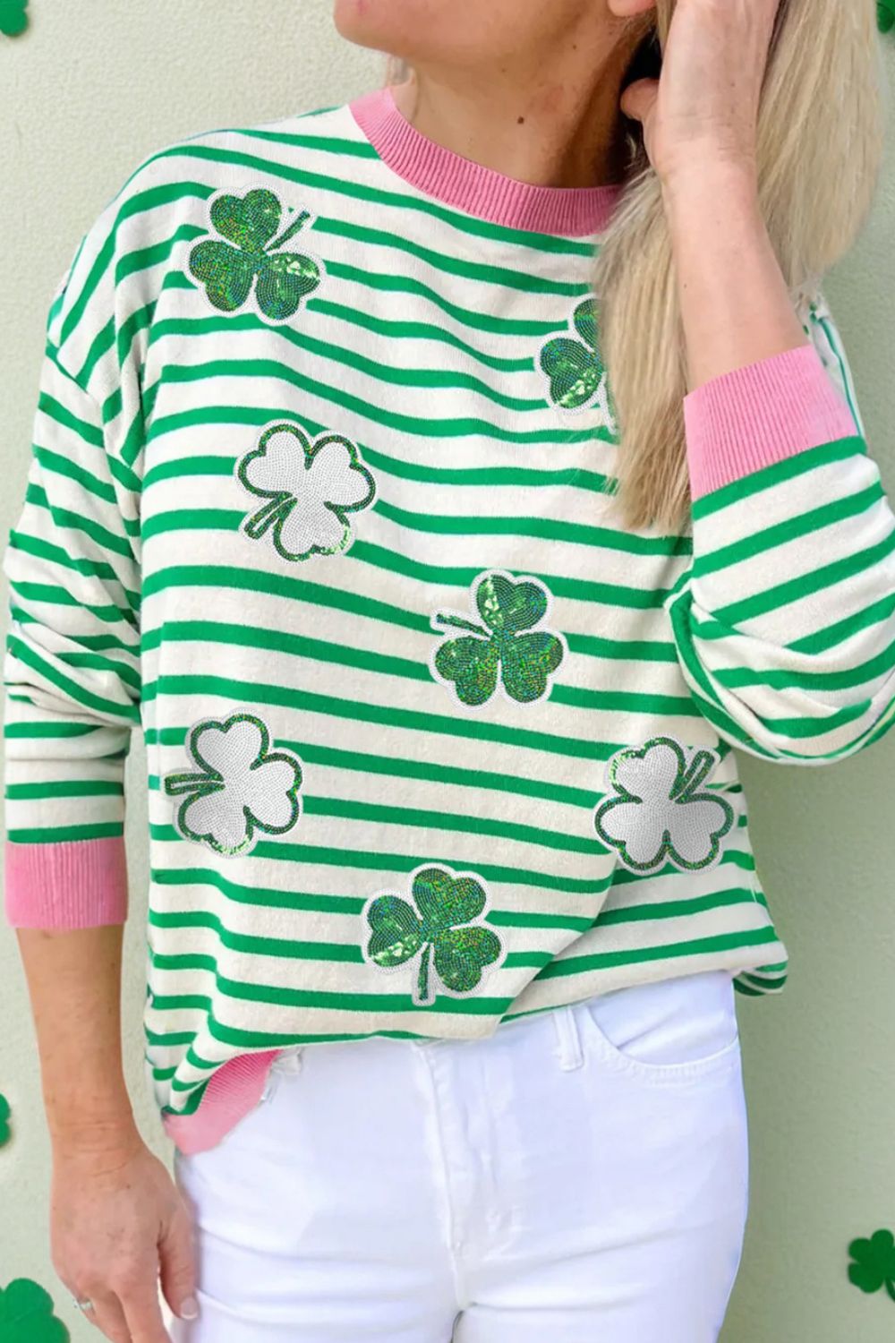 Striped Lucky Clover Long Sleeve Sweatshirt Hauptbild