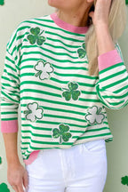 Striped Lucky Clover Long Sleeve Sweatshirt