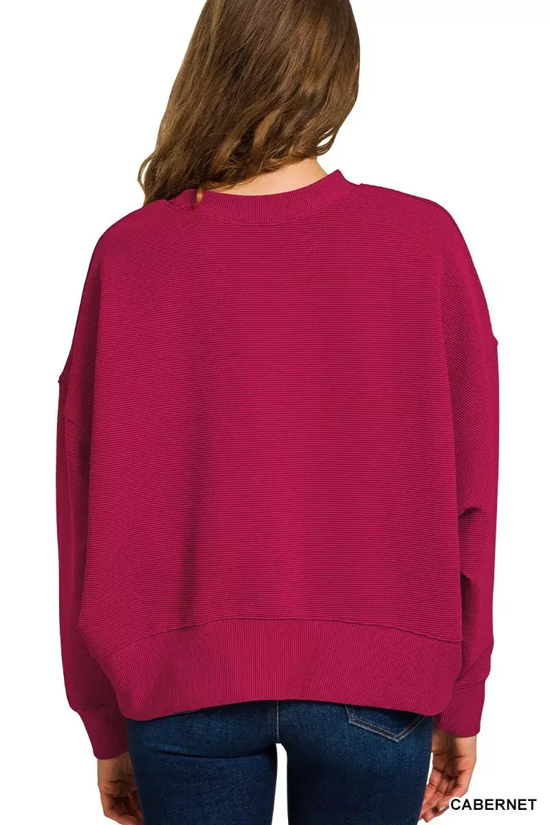 Zenana Ribbed Round Neck Pullover and Drawstring Pants Set