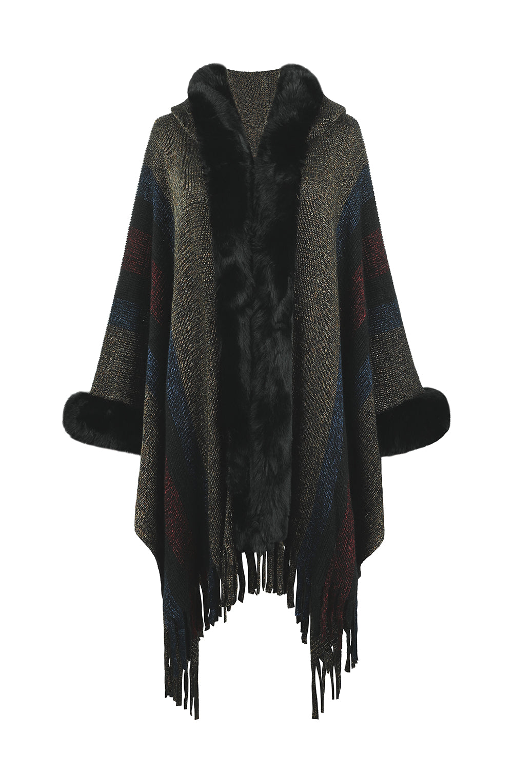 Color Block Fringe Detail Poncho - felvior