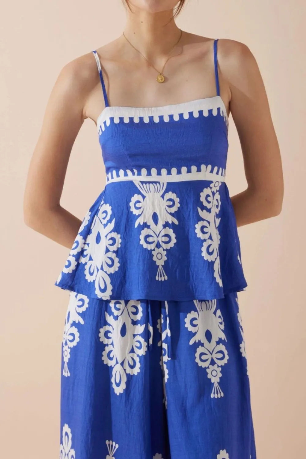 Printed Square Neck Cami and Wide Leg Pants Set - felvior