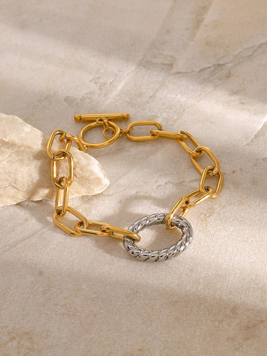 Two-Tone Stainless Steel Chain Bracelet - felvior