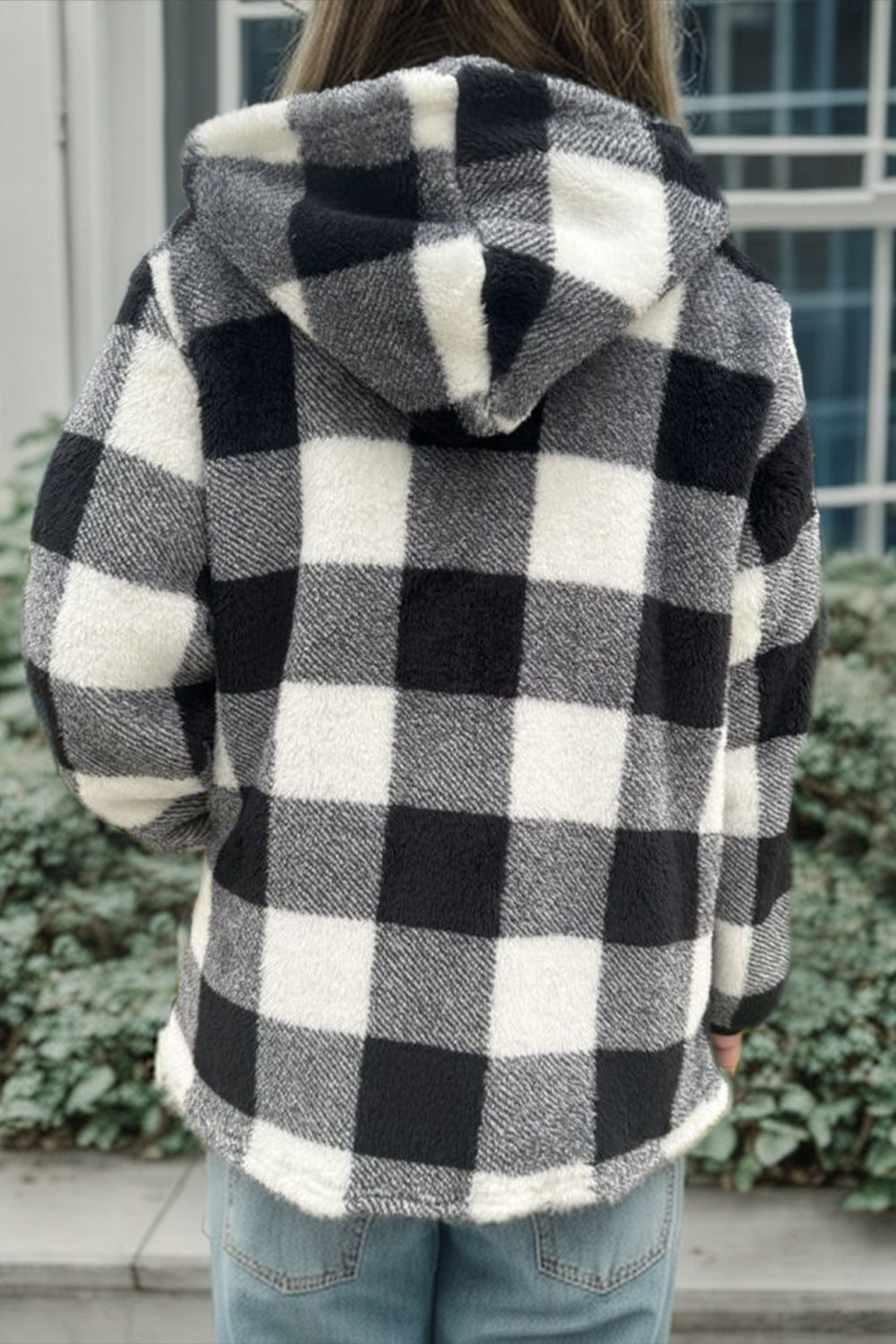 Double Take Full Size Plaid Long Sleeve Hooded Coat - felvior