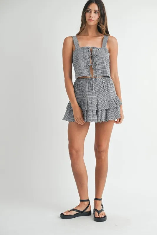 MABLE Gingham Plaid Crop Top and Mini Skirt Set - felvior