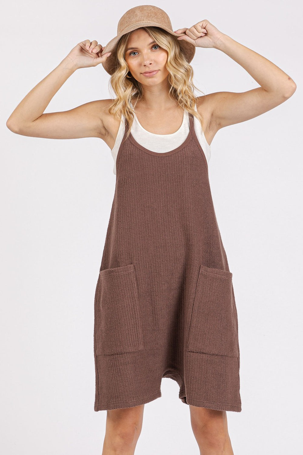 Mittoshop Scoop Neck Spaghetti Strap Overalls with Pockets - felvior