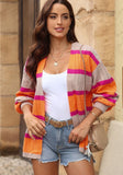 Contrast Striped Drop Shoulder Open Front Cardigan - felvior