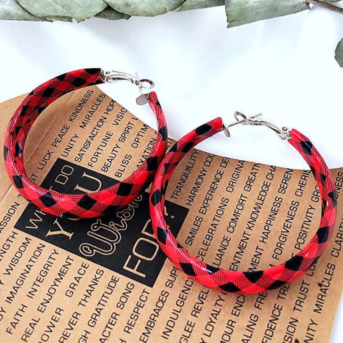Plaid PU Leather Hoop Earrings - felvior
