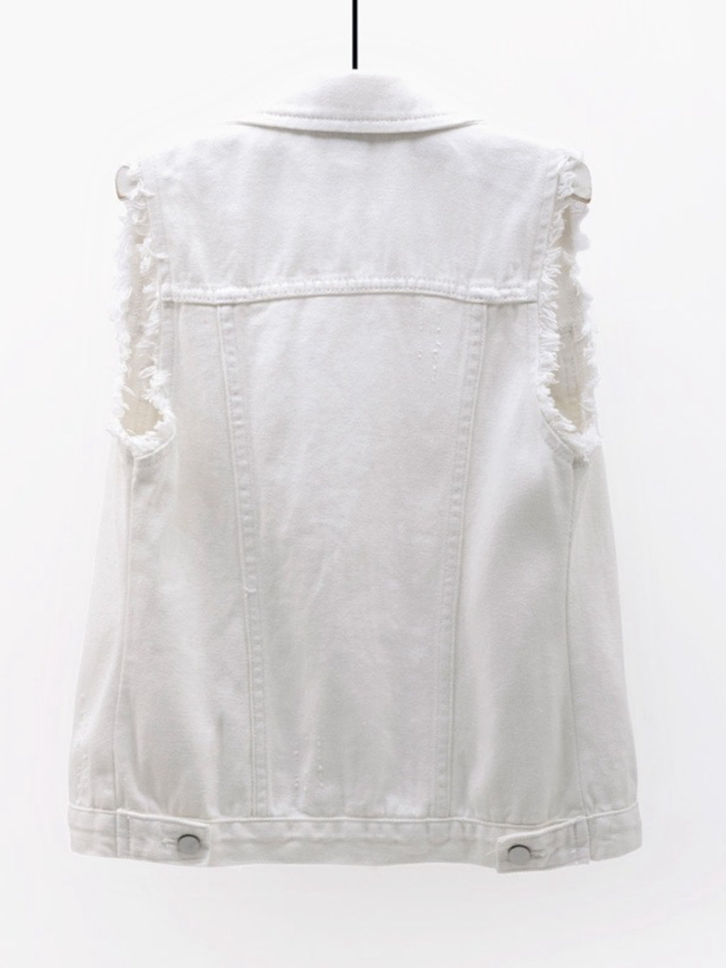 Full Size Button Down Raw Hem Sleeveless Denim Jacket Plus Size