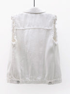 Full Size Button Down Raw Hem Sleeveless Denim Jacket Plus Size