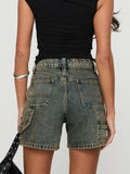 Washed High Rise Denim Shorts - felvior
