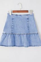 Asymmetric Ruffle Overlay Denim Mini Skirt