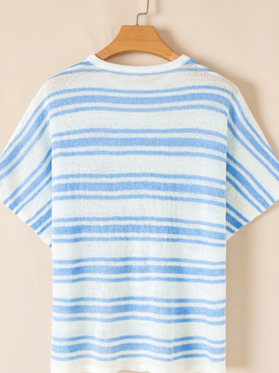 Stripe Round Neck Half Sleeve Knit Top - felvior