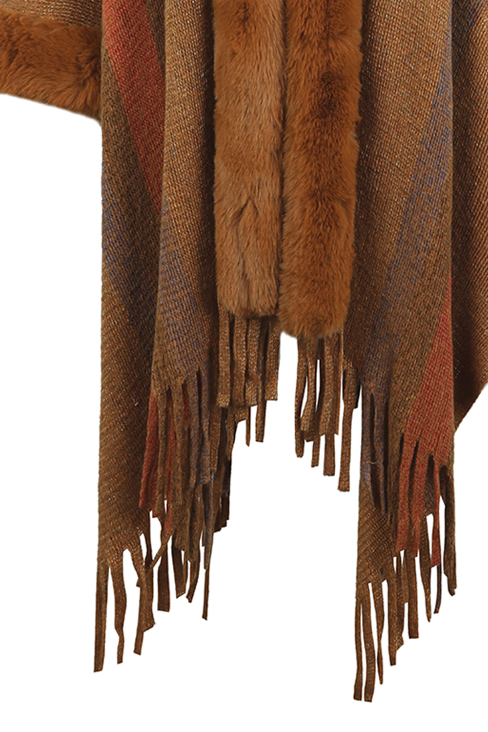 Color Block Fringe Detail Poncho - felvior