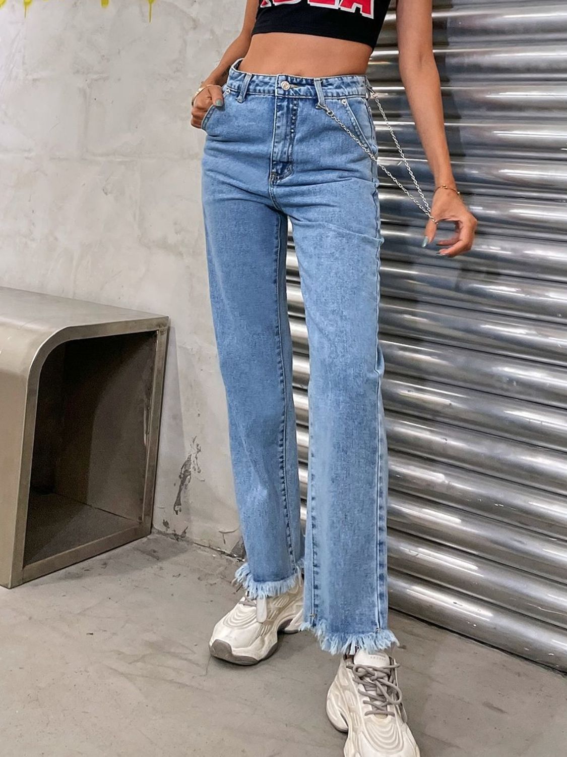 Raw Hem Jeans with Pockets - felvior