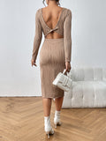 Honey Long Sleeve Slit Midi Dress - felvior