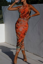 Backless Printed Halter Neck Dress