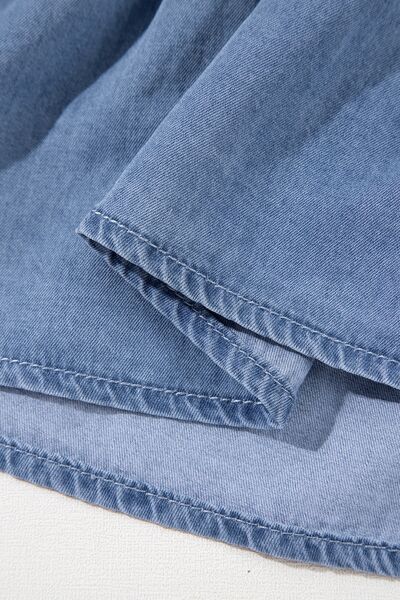 Ruffled Hem Smocked Flutter Sleeve Denim Mini Dress