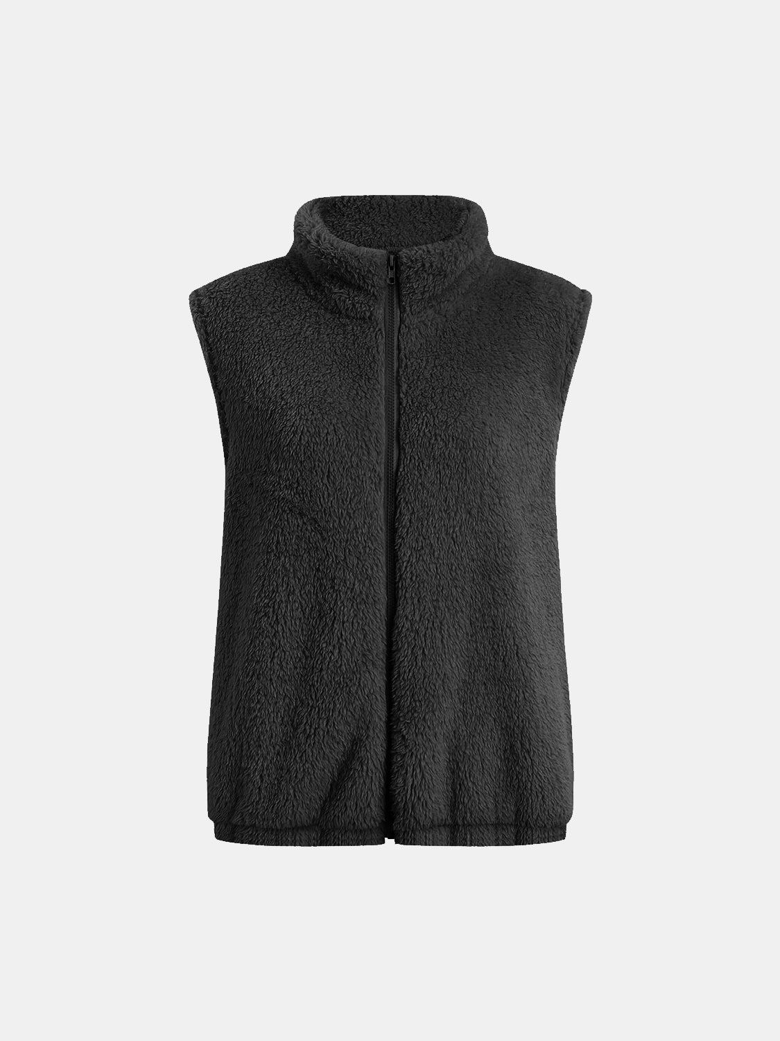Full Size Fuzzy Zip Up Vest Coat with Pockets - felvior