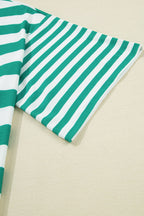 Stripe Colorblock Collar Half Button Shirt