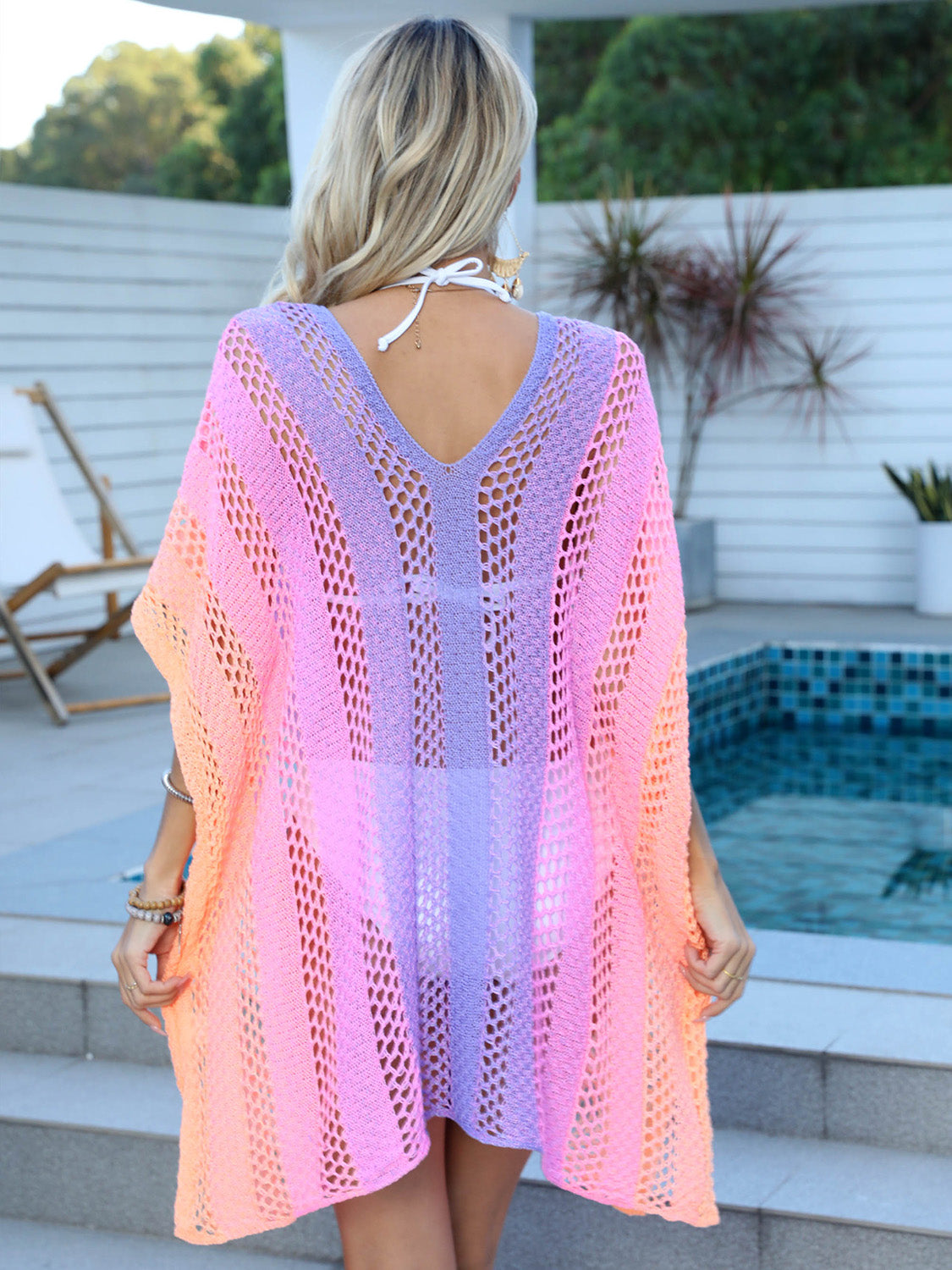 Openwork Contrast V-Neck Cover-Up Secondary image