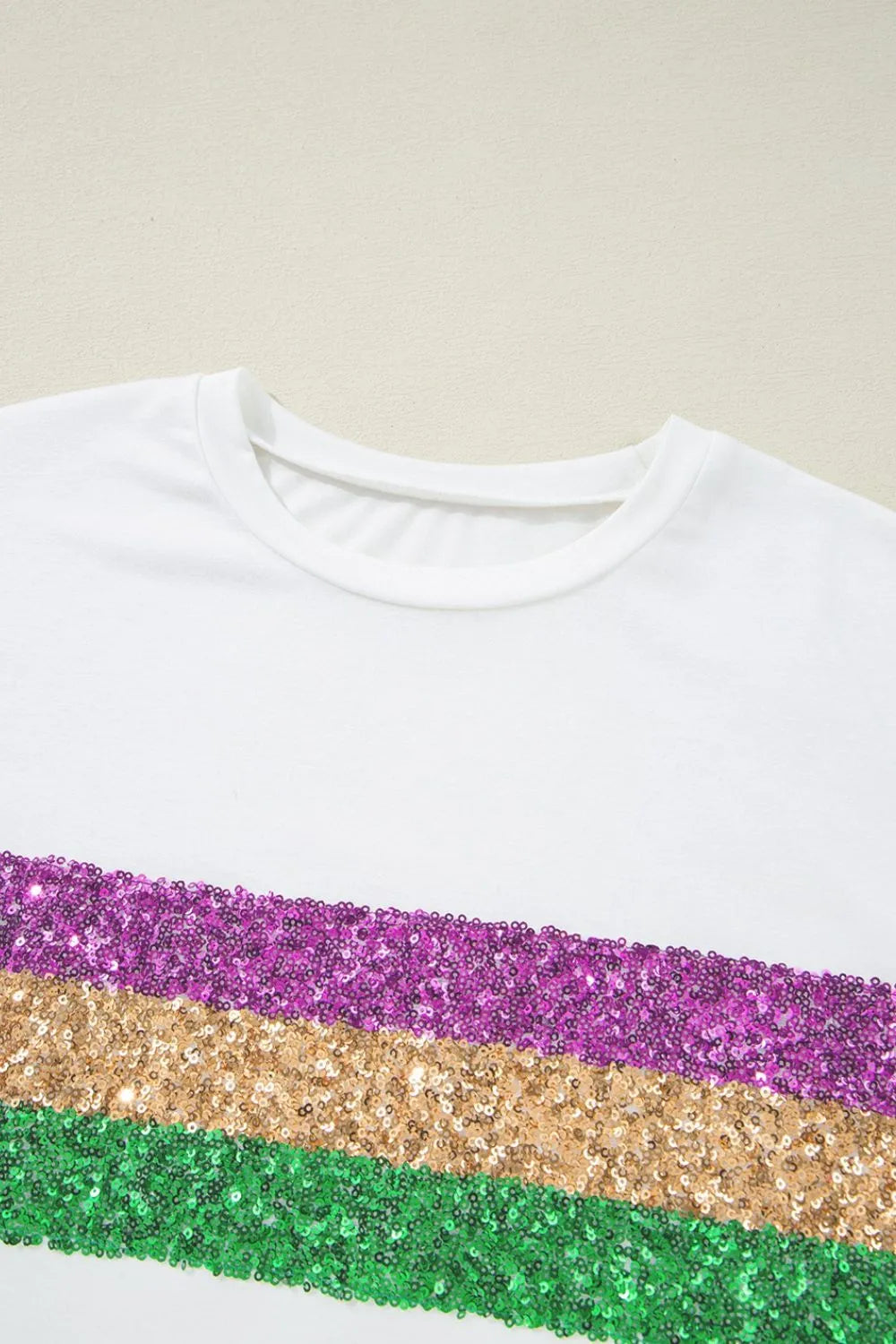 Sequin Stripes Crew Neck T Shirt