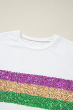 Sequin Stripes Crew Neck T Shirt