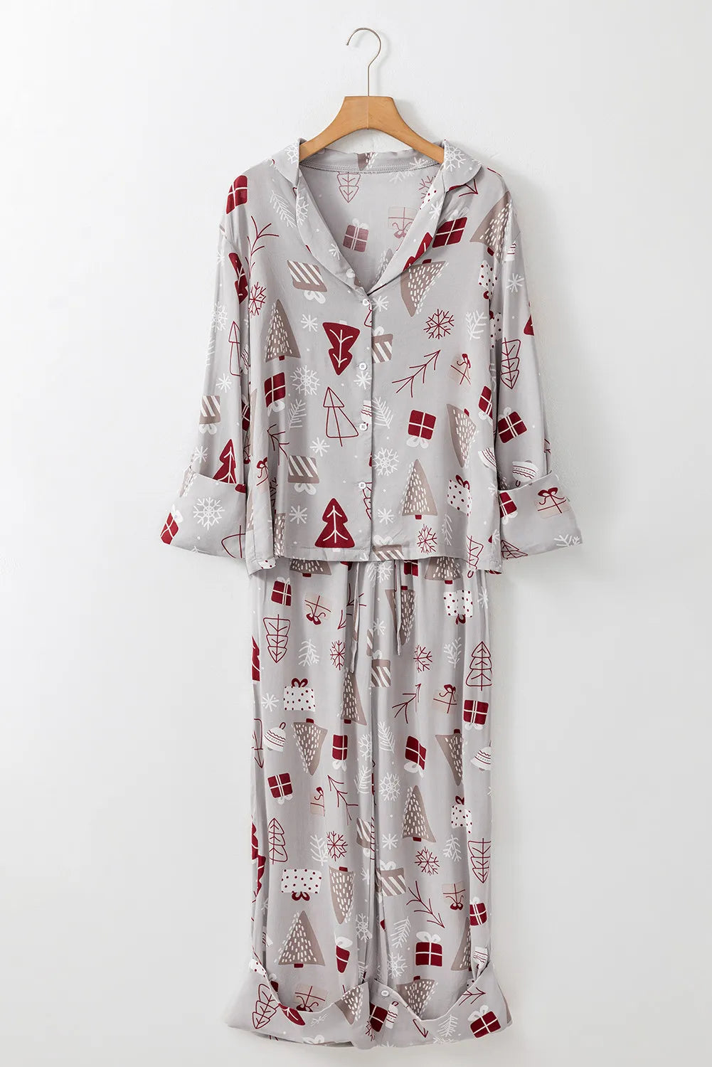 Printed Long Sleeve Top and Pants Lounge Set - felvior