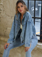 Button Down Drop Shoulder Denim Jacket