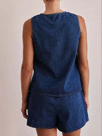 Tie Front Vest and Shorts Denim Set
