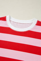 Stripe Side Slit Round Neck T-Shirt