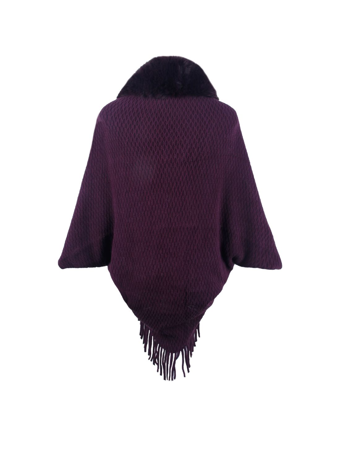 Open Front Fringe Hem Poncho - felvior