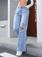 Distressed Raw Hem Wide Leg Jeans