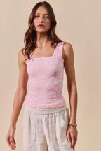 SO ME Two Tone Floral Seamless Tank Top