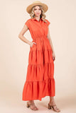 Mittoshop Button Up Collared Tiered Maxi Shirt Dress - felvior