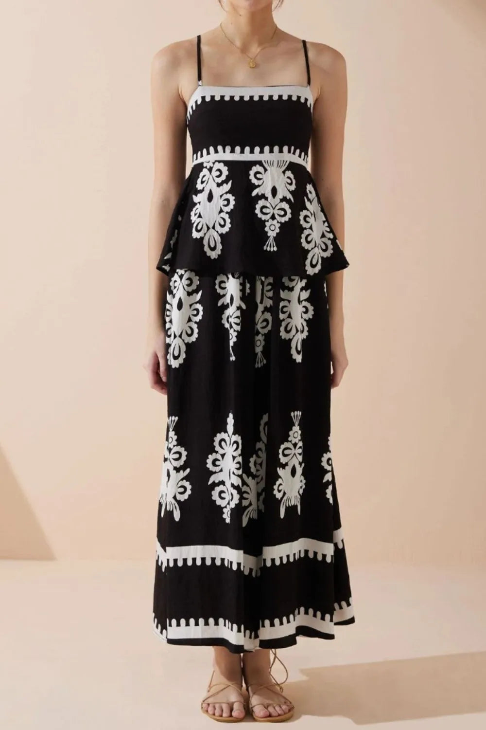 Printed Square Neck Cami and Wide Leg Pants Set - felvior