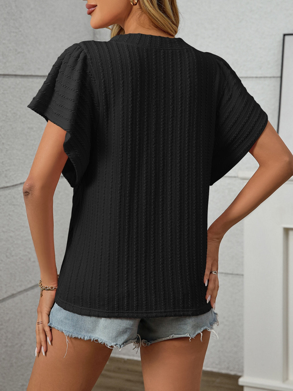Textured Round Neck Short Sleeve Top